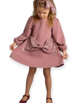 Abito rosa fiocco paillettes Piccola Ludo