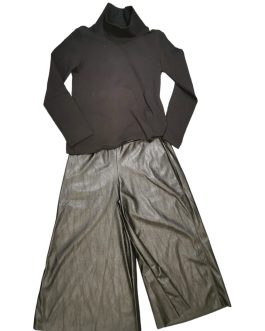 Pantalone ampio nero in ecopelle Piccola Ludo