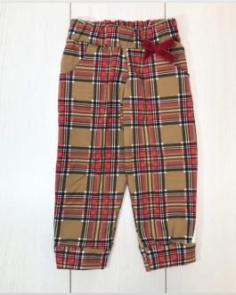 Pantalone bambina felpato con fantasia quadri